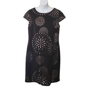 SIGNATURE CAMRYN Black Eyelet Laser Cut Sheath Dress Size 16